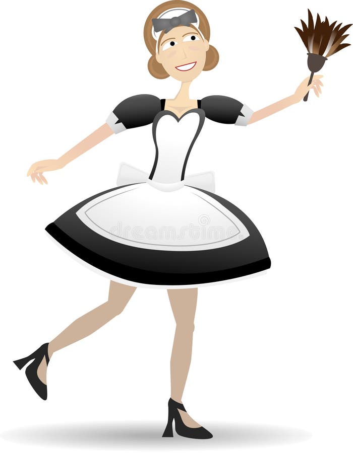 Cartoon Maid Holding Duster Vector Illustration Stock