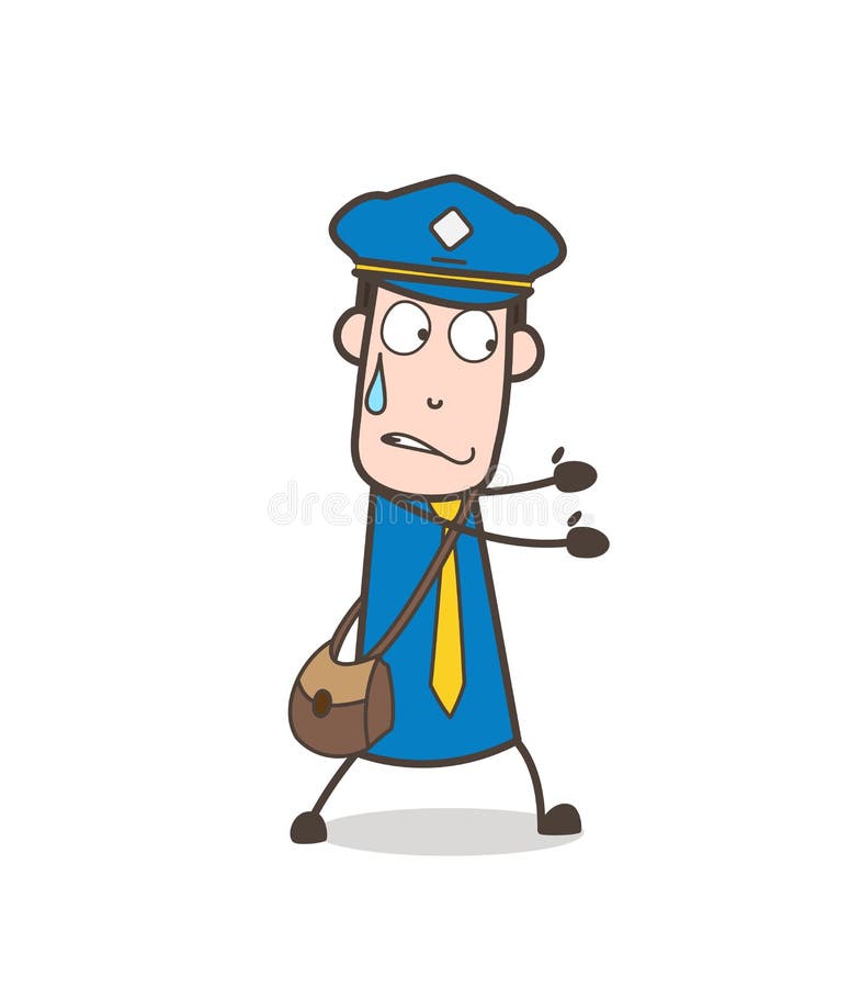 Cartoon Mailman Character Trying to Pull Vector Concept royalty free illustration