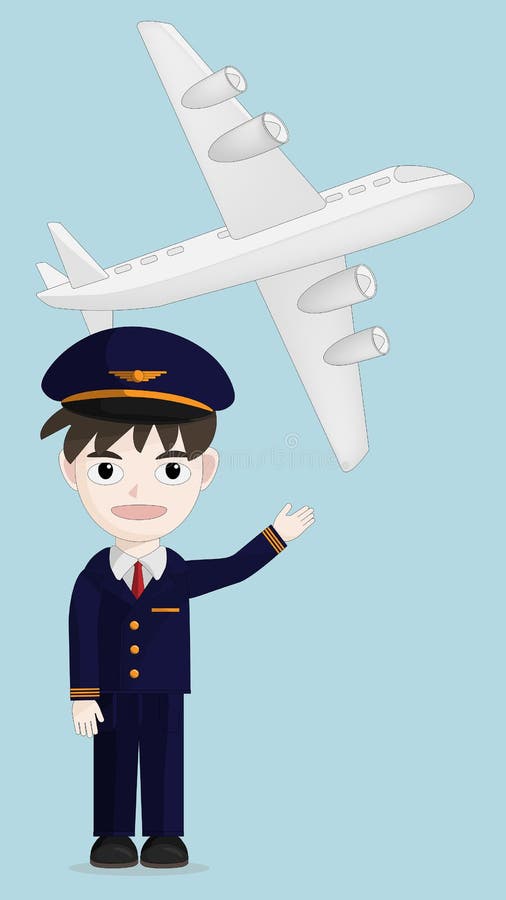 Cartoon Male Pilot Smiling with a Plane and a Blue Sky Background Stock  Vector - Illustration of pilot, person: 173525717