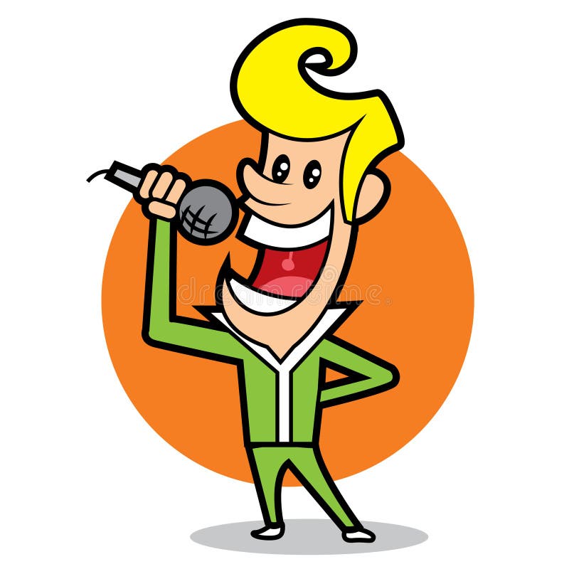 Cartoon Male Superstar Singer Singing and Holding a Microphone with Stand.  Stock Vector - Illustration of nightclub, asking: 143235429