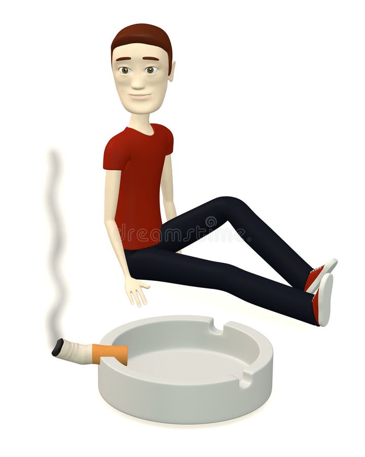 Cartoon man with ashtray and cigarette stock illustration