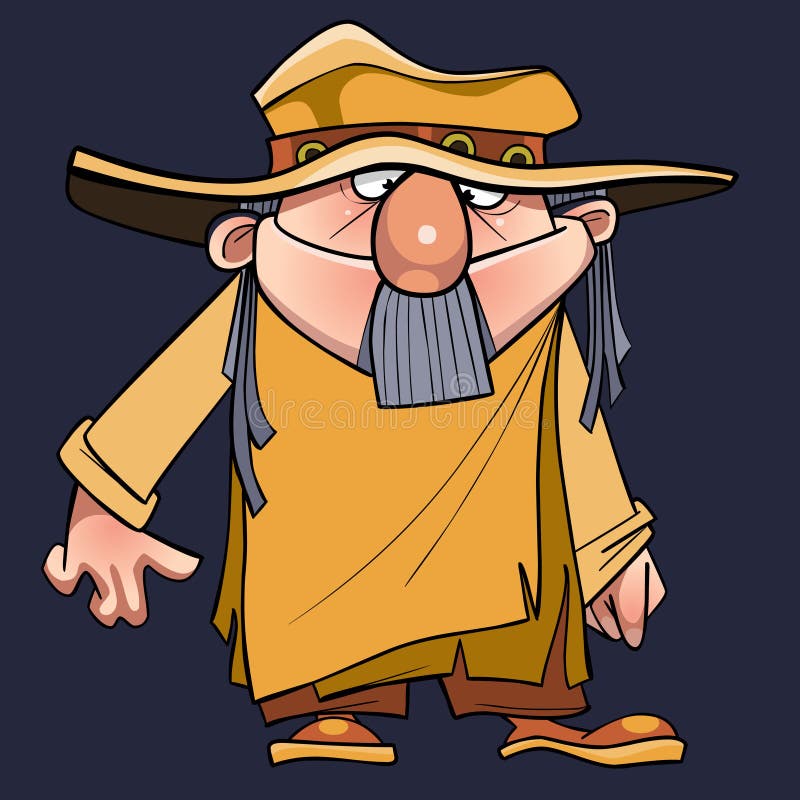 Cartoon man with a beard in a robe tunic and hat