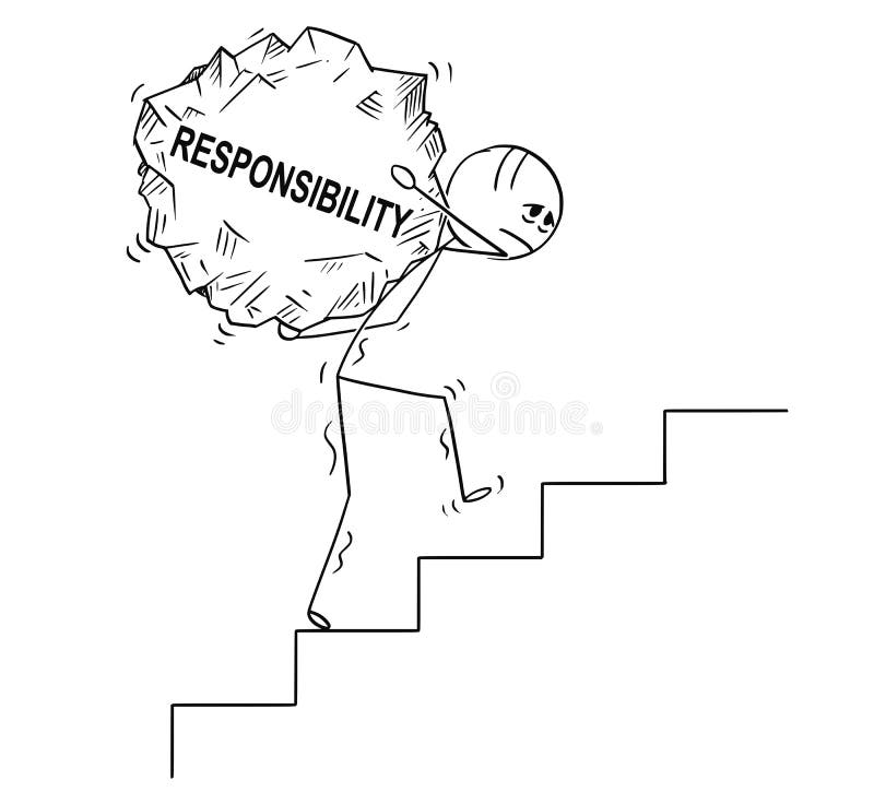 Cartoon of Man Carrying Upstairs Big Piece of Rock with Text Responsibility  Stock Vector - Illustration of environment, large: 120807590