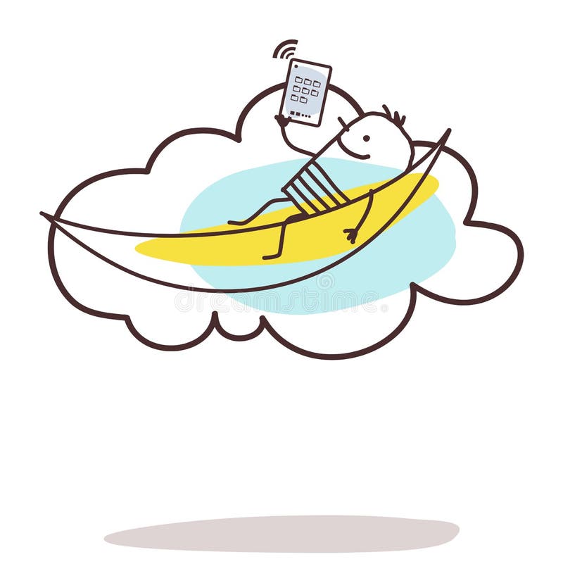 Cartoon Man Connected and Relaxing on the Cloud vector illustration Cartoon Man Connected and Relaxing on the Cloud vector illustration