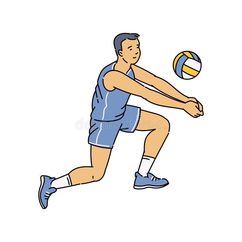 Cartoon Athlete Doing Ball Serve in Volleyball Man in Sport Attire