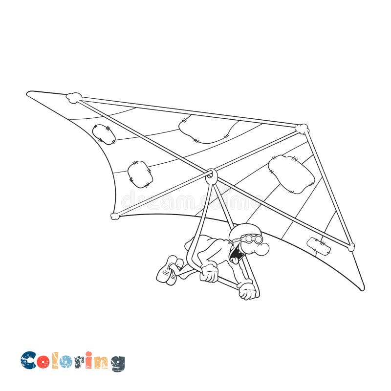 Cartoon Man Flies on a Hang Glider with His Mouth Wide Open. Vector  Coloring Book Stock Illustration - Illustration of carricature, book:  173048908