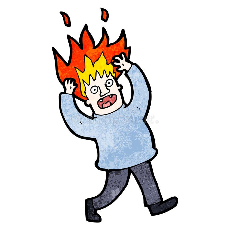 cartoon man with hair on fire