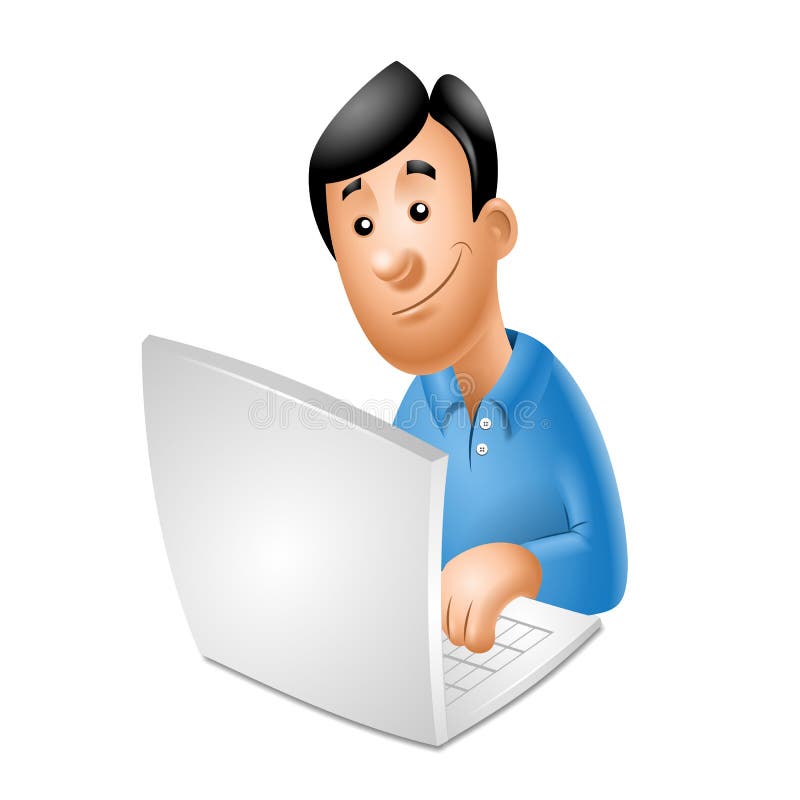 Cartoon man with laptop stock illustration. Illustration of notebook
