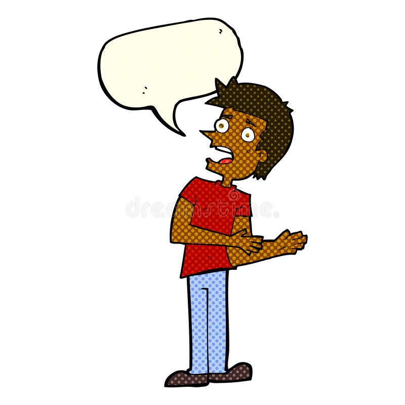 cartoon man making excuses with speech bubble