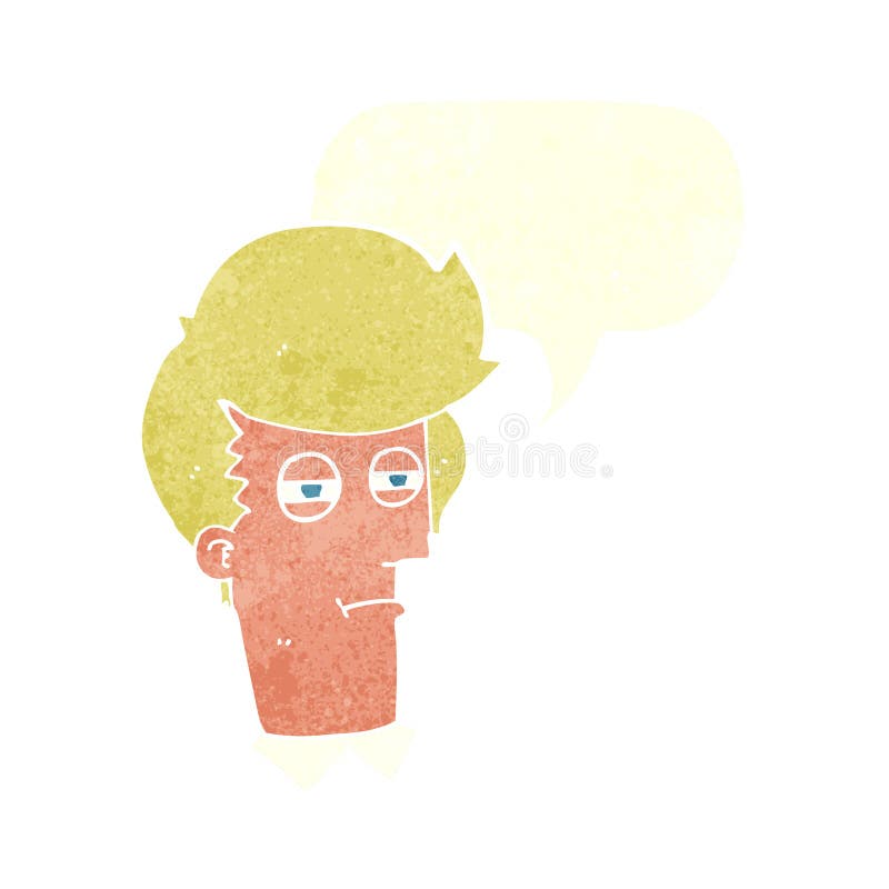 Cartoon Man with Narrowed Eyes with Speech Bubble Stock Illustration