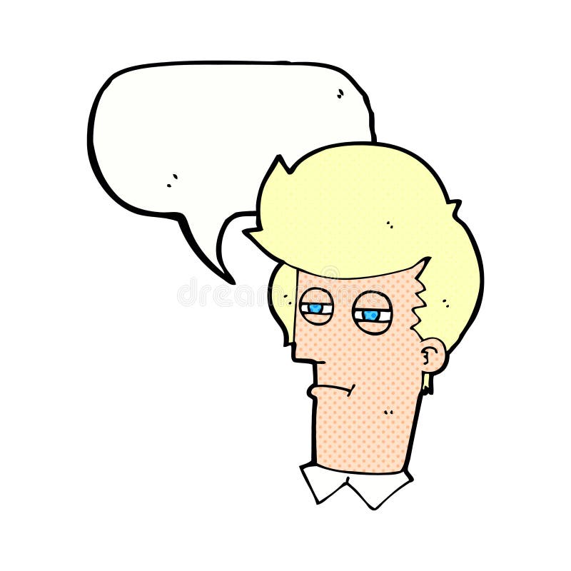 Cartoon Man with Narrowed Eyes with Speech Bubble Stock Illustration