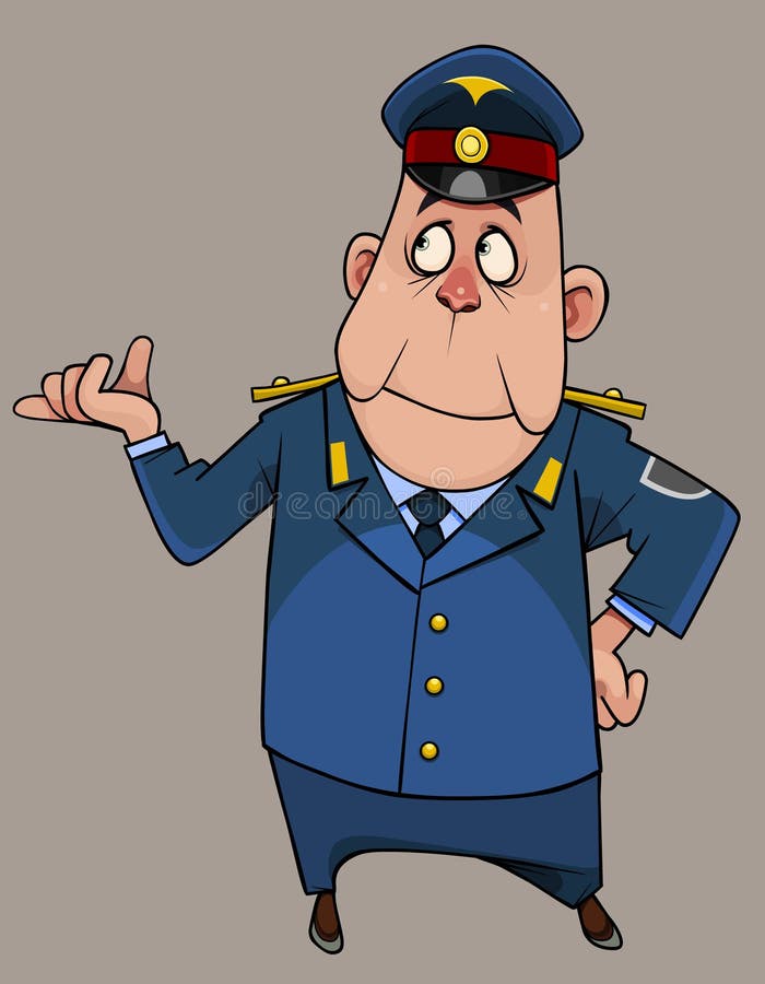 Cartoon Man in Police Uniform Stands in Surprise Gesturing with His ...