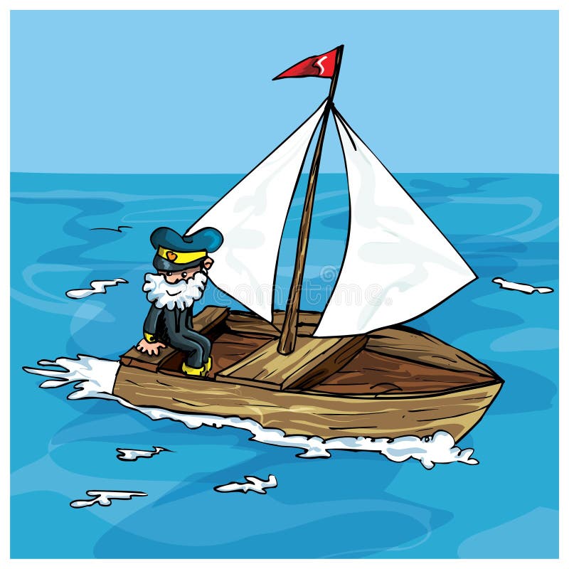 Cartoon Of Man Sailing In A Small Boat Stock Vector ...