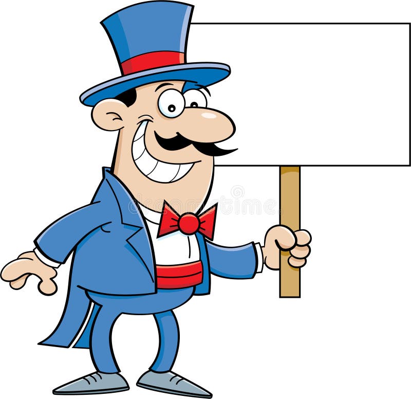 Cartoon Man in Top Hat Holding a Sign