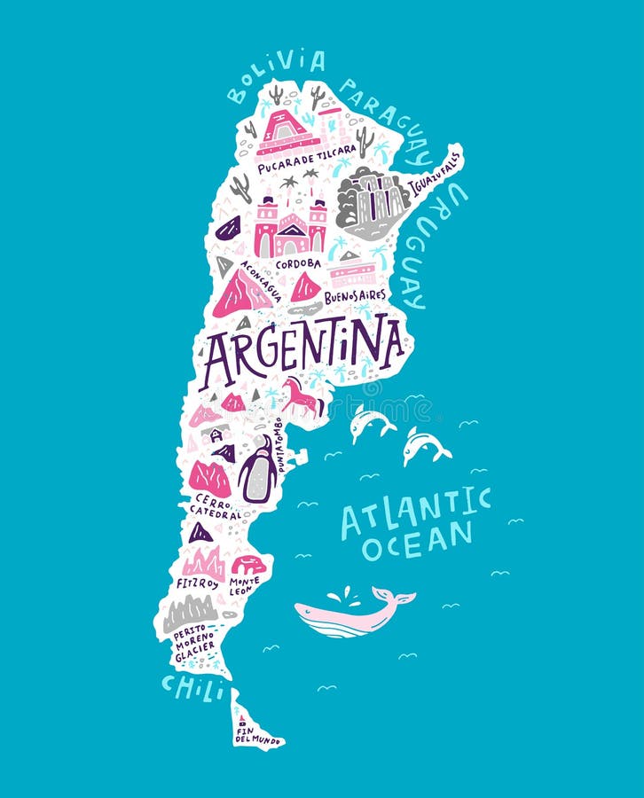 The Cartoon Map of Argentina Stock Vector - Illustration of contour