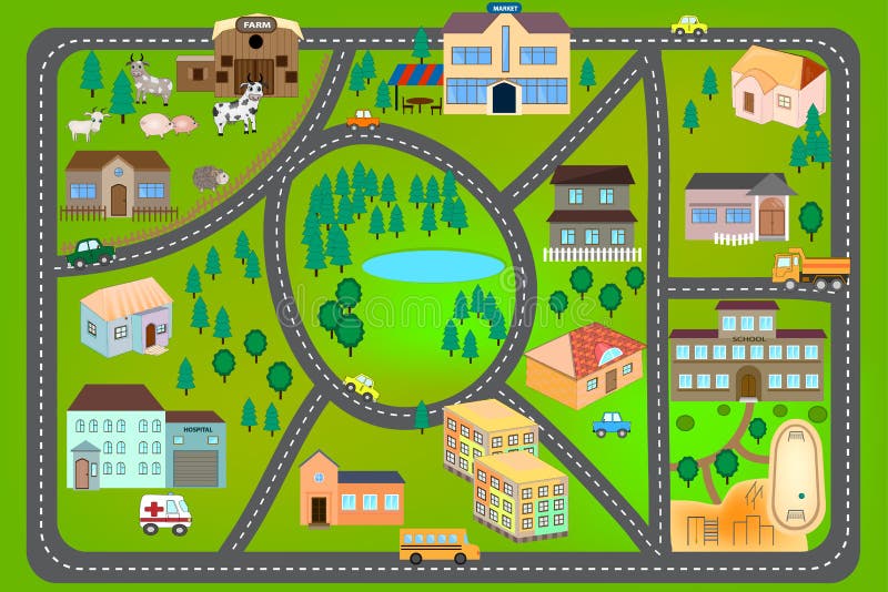 Cartoon Map with Farm, Roads, Cars and Houses. City Map for Children with Maze. Play Mat Stock Illustration - Illustration of house, intricacy: 210414846 Cartoon Map with Farm, Roads, Cars and Houses. City Map for Children with Maze. Play Mat Stock Illustration - Illustration of house, intricacy: 210414846