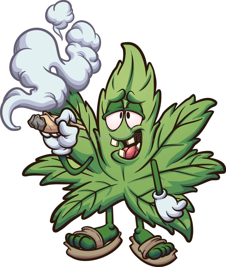 Cartoon marijuana plant smoking a joint.