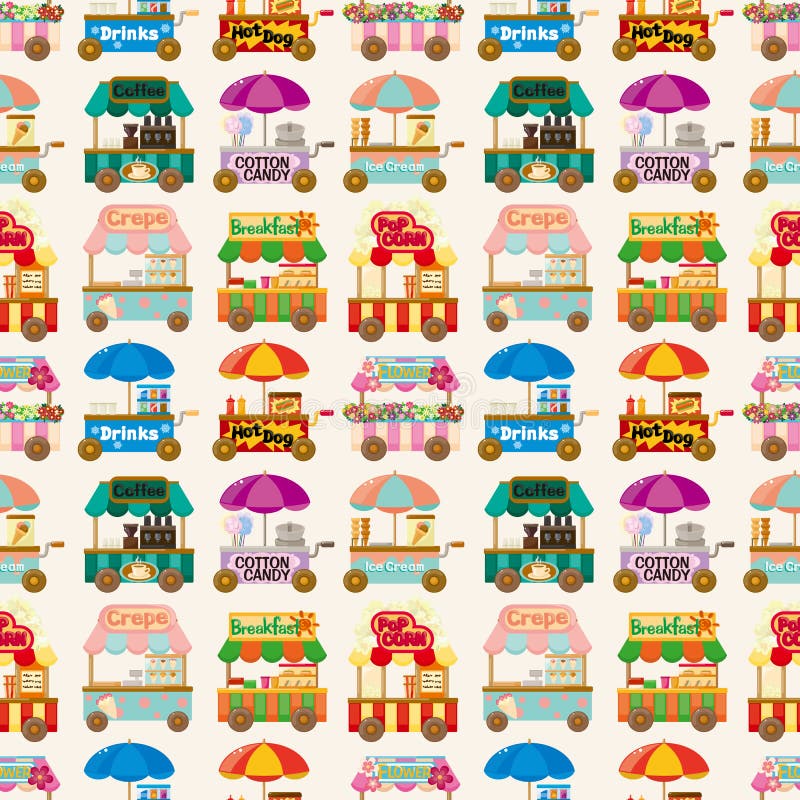 Cartoon market store car seamless pattern