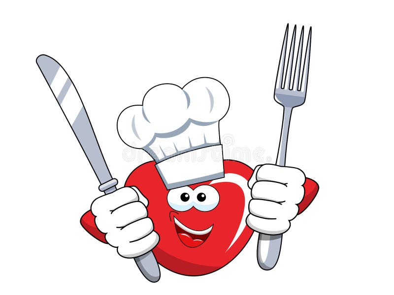 Download Cartoon Mascot Heart Cook Fork And Knife Isolated Stock Vector - Illustration of cute, sign: 109600332