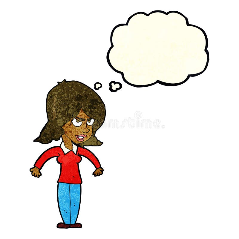 cartoon mean woman with thought bubble