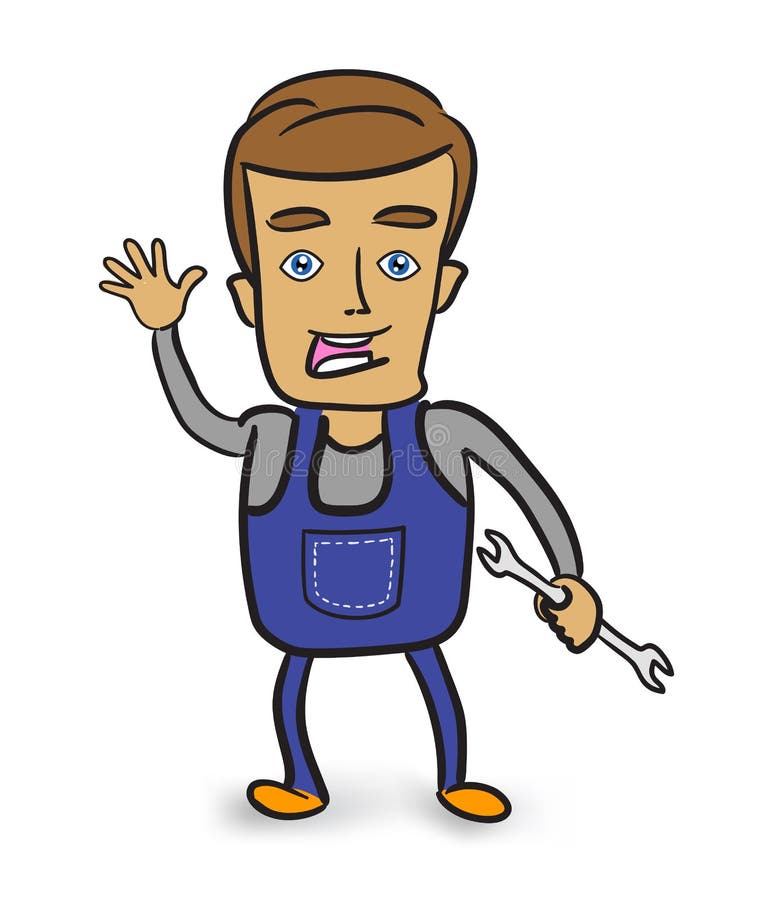 Cartoon mechanic holding a wrench