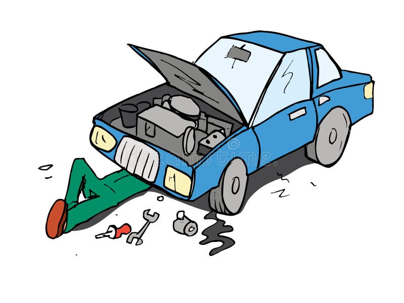 Cartoon of Mechanic Working on a Car Stock Vector - Illustration of  automobile, mechanic: 20841413