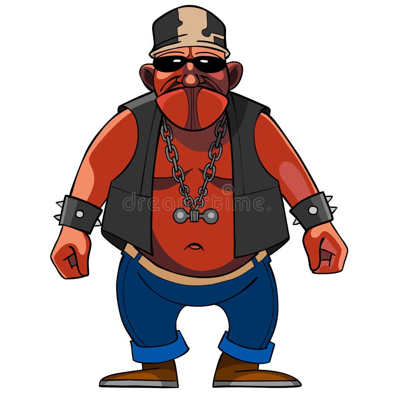 Cartoon Menacing Man, Dressed in a Biker with a Chain Around His Neck ...