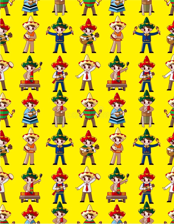 Cartoon Mexican music band -seamless pattern