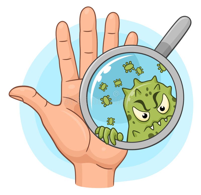 Cartoon Microbe on the Hand Stock Vector - Illustration of cute, dirty:  161070383