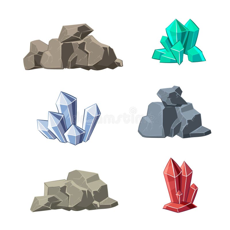 Cartoon minerals and stones vector set