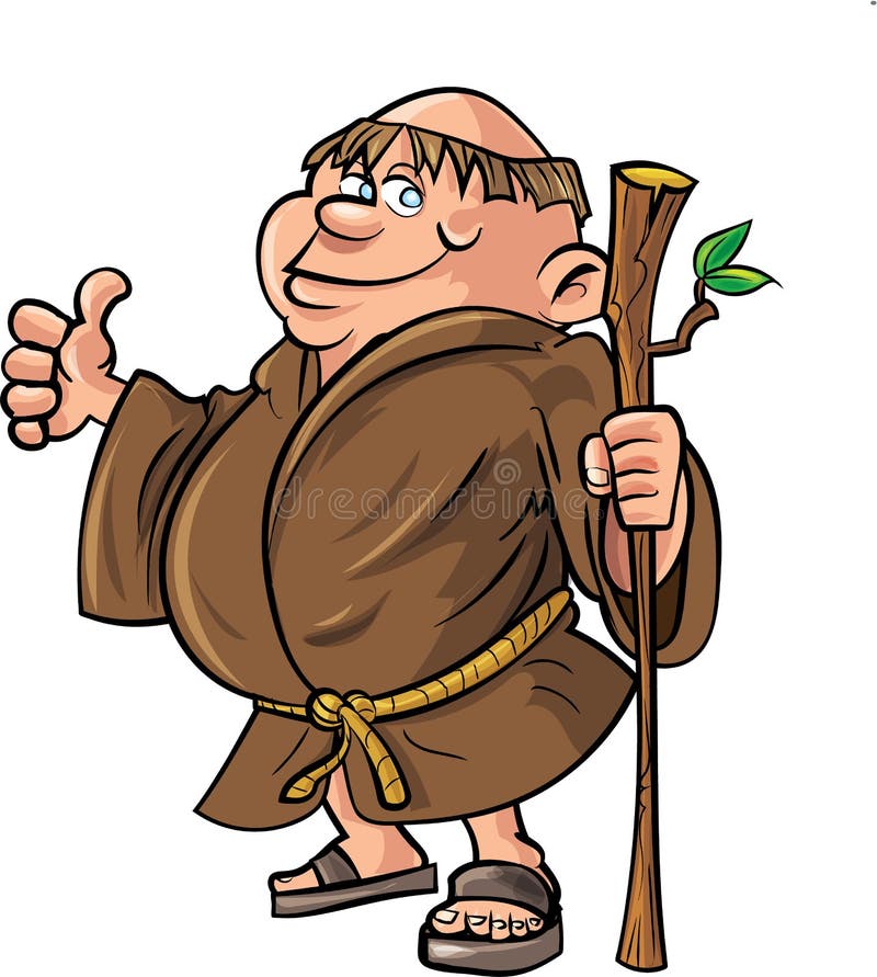 Cartoon Monk Holding A Stick Stock Illustration - Illustration of