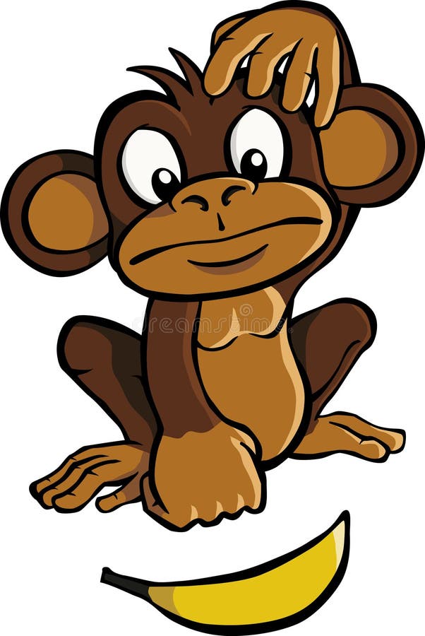 Cartoon monkey with banana royalty free illustration