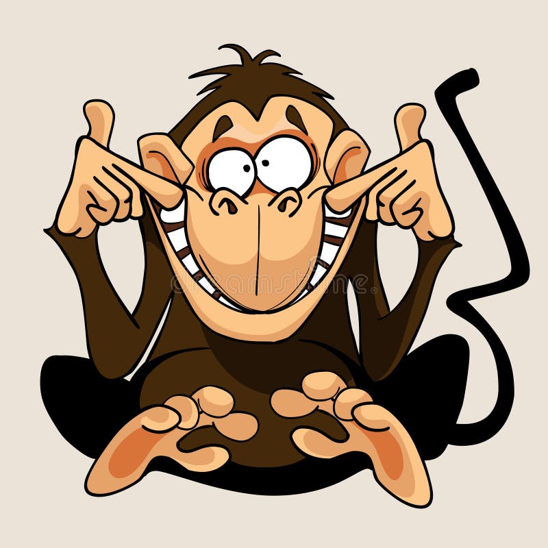 Cartoon monkey grimacing smiles