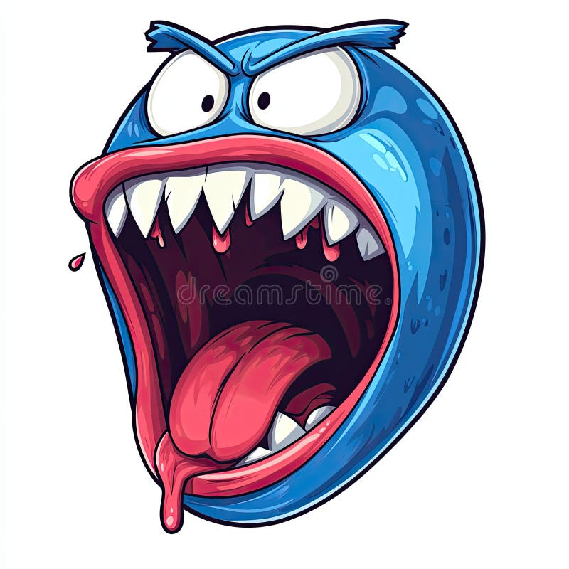 Cartoon Monster Face with Large Open Mouth and Sharp Teeth