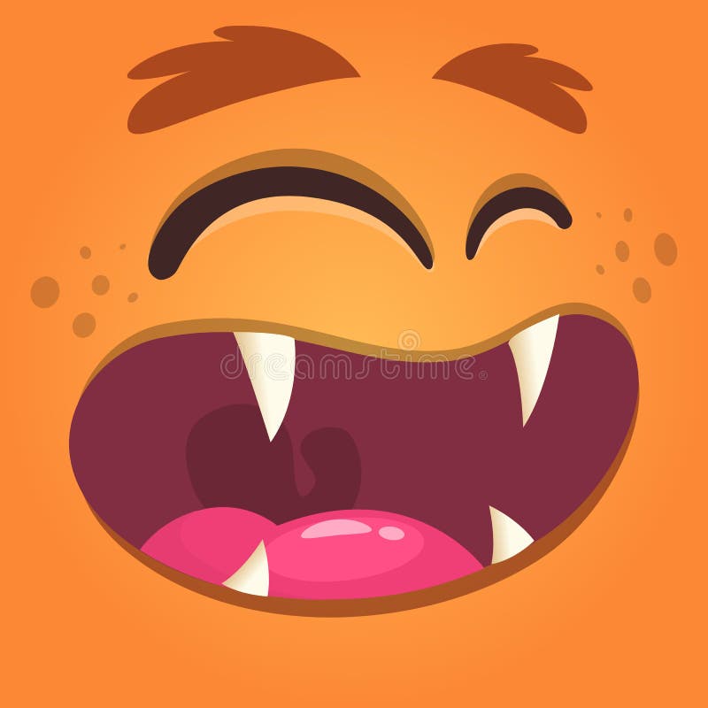 Cartoon Monster Face Vector Halloween Orange Cool Monster Avatar with Wide Smile Stock Vector Illustration of character head 97161227
