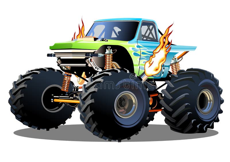 Bright Red Monster Truck with Yellow Flame Decal. Heave Car with Large  Tires and Black Tinted Windows. Flat Vector Icon Stock Vector -  Illustration of game, element: 122779860