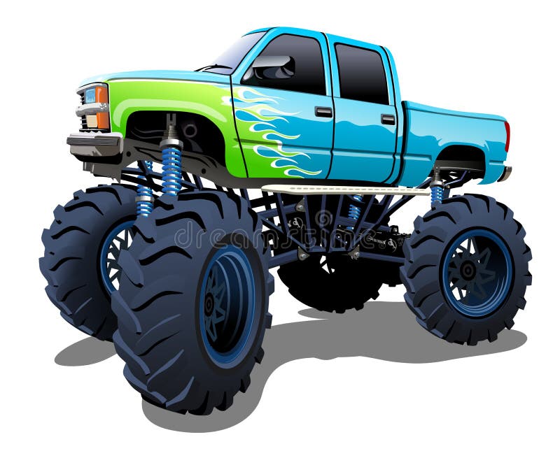 Monster Truck Vector Cartoon Vehicle or Car and Extreme Transport  Illustration Set of Heavy Monstertruck with Large Stock Vector -  Illustration of fire, cartoon: 118152663