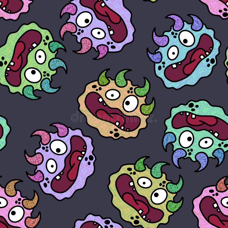 Cartoon Monsters Seamless Emoticons Aliens Pattern for Kids Clothes ...