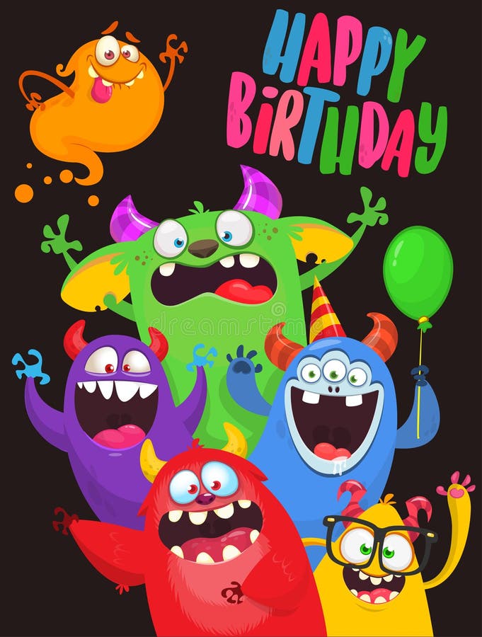 Cartoon Monsters Set. Birthday Party Invitation or Halloween Poster ...