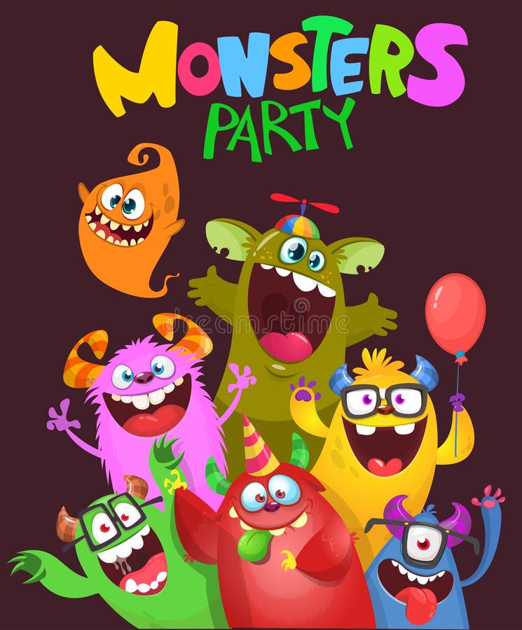 Cartoon Monsters Set. Birthday Party Invitation or Halloween Poster ...