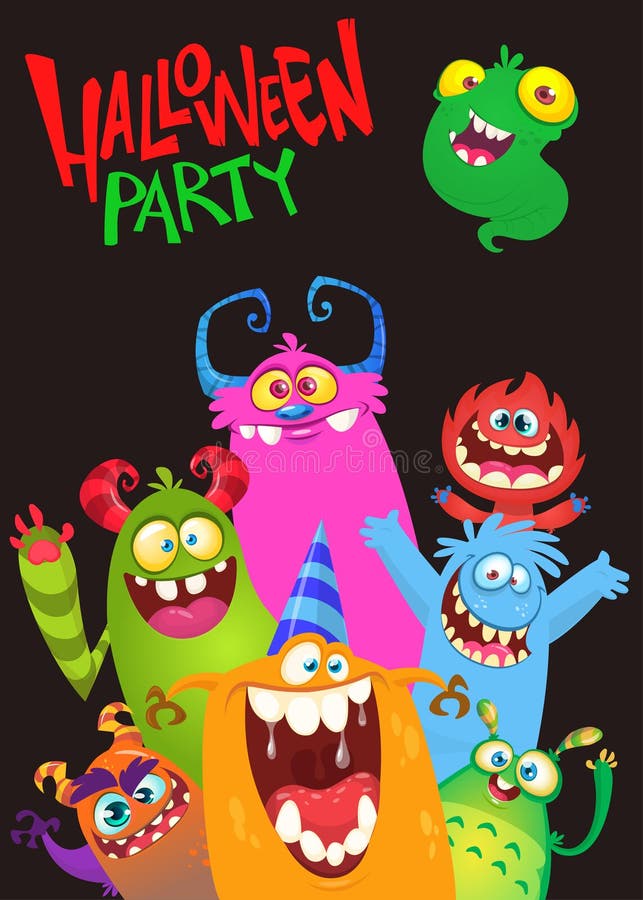 Cartoon Monsters Set. Birthday Party Invitation or Halloween Poster ...