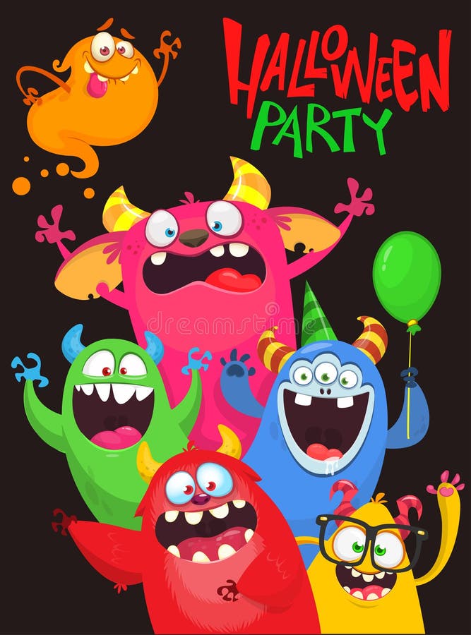 Cartoon Monsters Set. Birthday Party Invitation or Halloween Poster ...