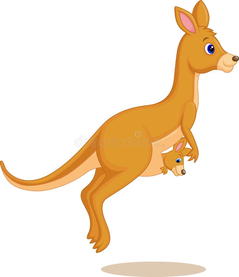 Cartoon Mother and baby kangaroo