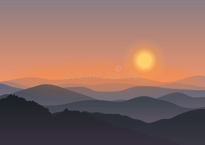 Cartoon Mountain Landscape in Sunset. Background Outdoor Recreation ...