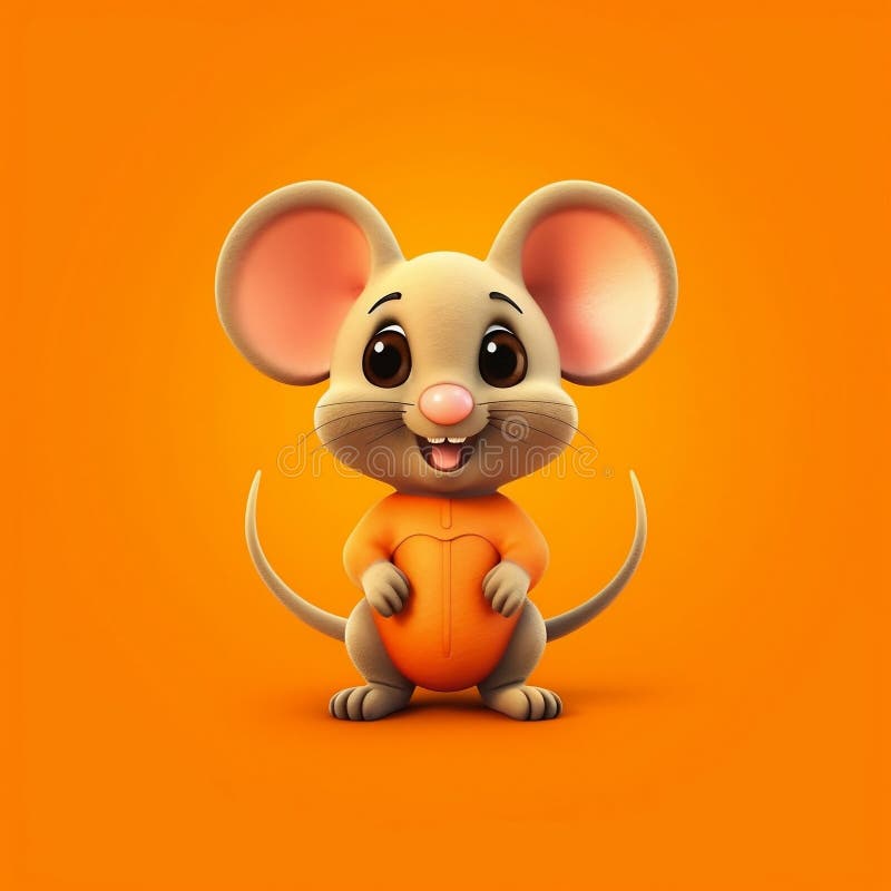 Cartoon Mouse Character on Orange Background (Cute). Generative AI