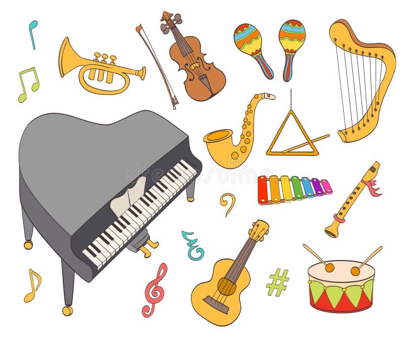 Cartoon Musical Instruments Set Stock Vector - Illustration of drawing
