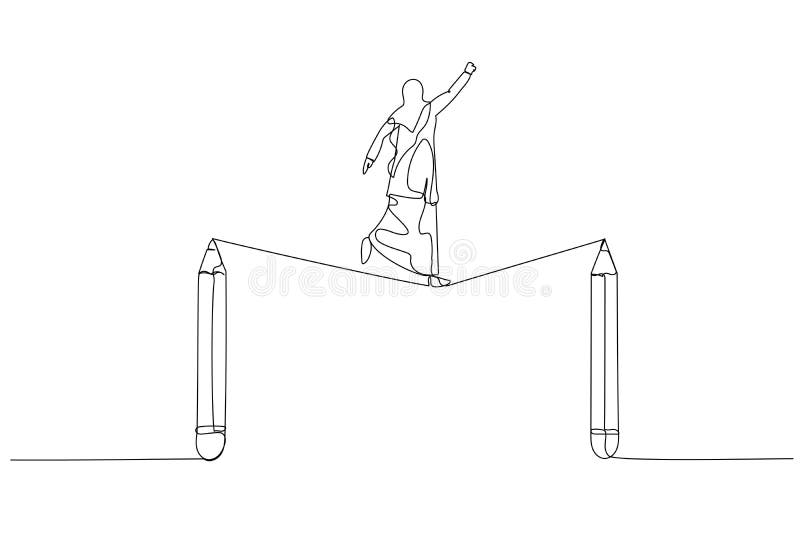 Cartoon of Muslim Woman Walk Tightrope between Pencils Concept of ...