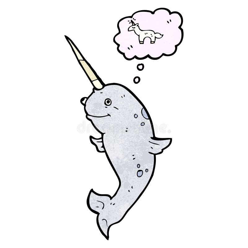 cartoon narwhale dreaming of being a unicorn