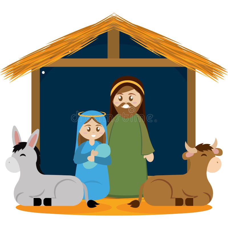 Cartoon Nativity Scene With Holy Family Stock Vector - Illustration of ...