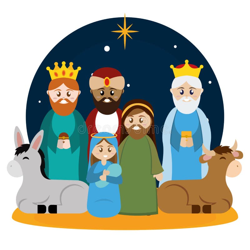 Cartoon Nativity Scene stock vector. Illustration of graphic - 35098185